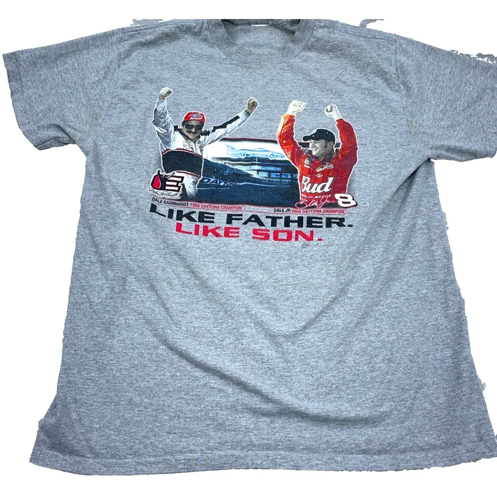 Vintage Dale Earnhardt Shirt Men Large Gray Tee Nascar Racing Y2K Jr Sr STAINS
